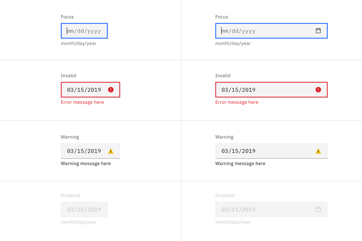 Date picker input states